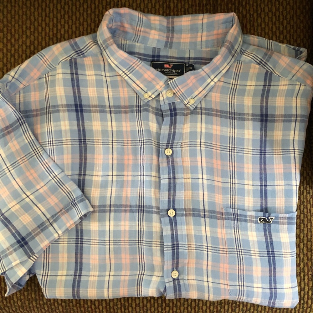 Vineyard Vines Blue and Pink Plaid Casual Button Down Shirt